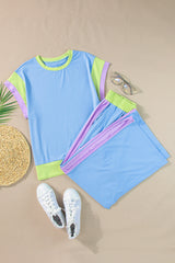 Racing Red Color Block Detail Casual Two-piece Set