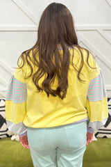 Yellow Striped Colorblock Patchwork Plus Size Pullover Sweatshirt