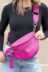 Fiery Red Wide Strap Double Zipper Crossbody Bag