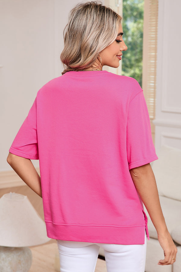 Strawberry Pink Sweet Bow Round Neck T-Shirt