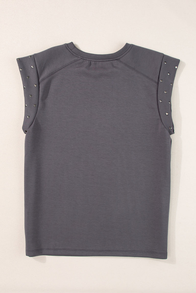 Black Casual Rivet Round Neck T Shirt