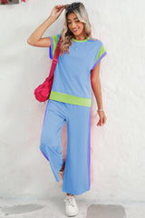Racing Red Color Block Detail Casual Two-piece Set