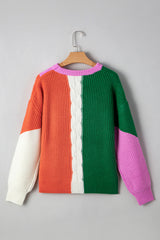 Desert Gold Colorblock Knit Drop Shoulder Loose Fit Sweater