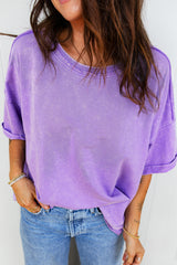 Lavendula Mineral Wash Drop Shoulder Raw Edge Loose Tee
