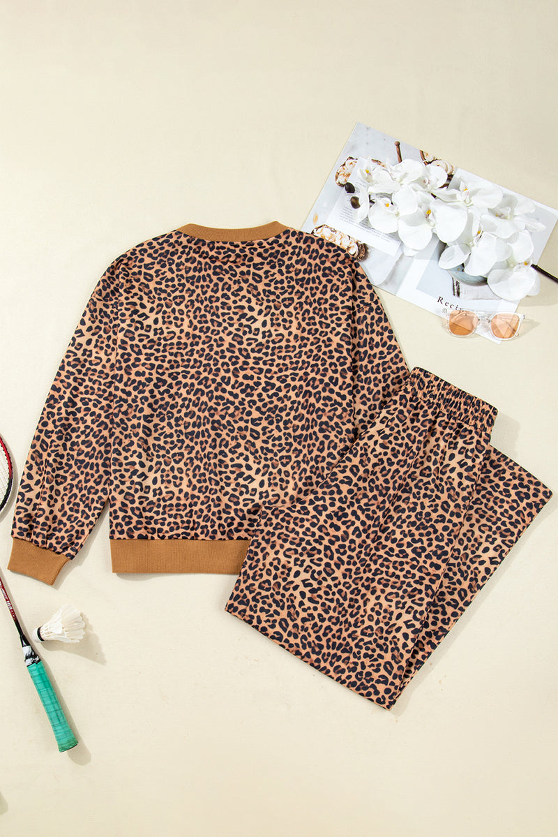 Khaki Allover Leopard Pullover and Pants Outfit
