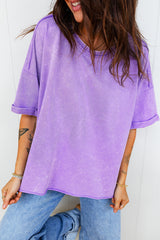 Lavendula Mineral Wash Drop Shoulder Raw Edge Loose Tee