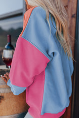 Sky Blue Colorblock Patchwork Drop Shoulder Sweatshirt