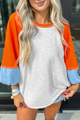 Light Grey Colorblock Raglan Sleeve Loose Fit Top