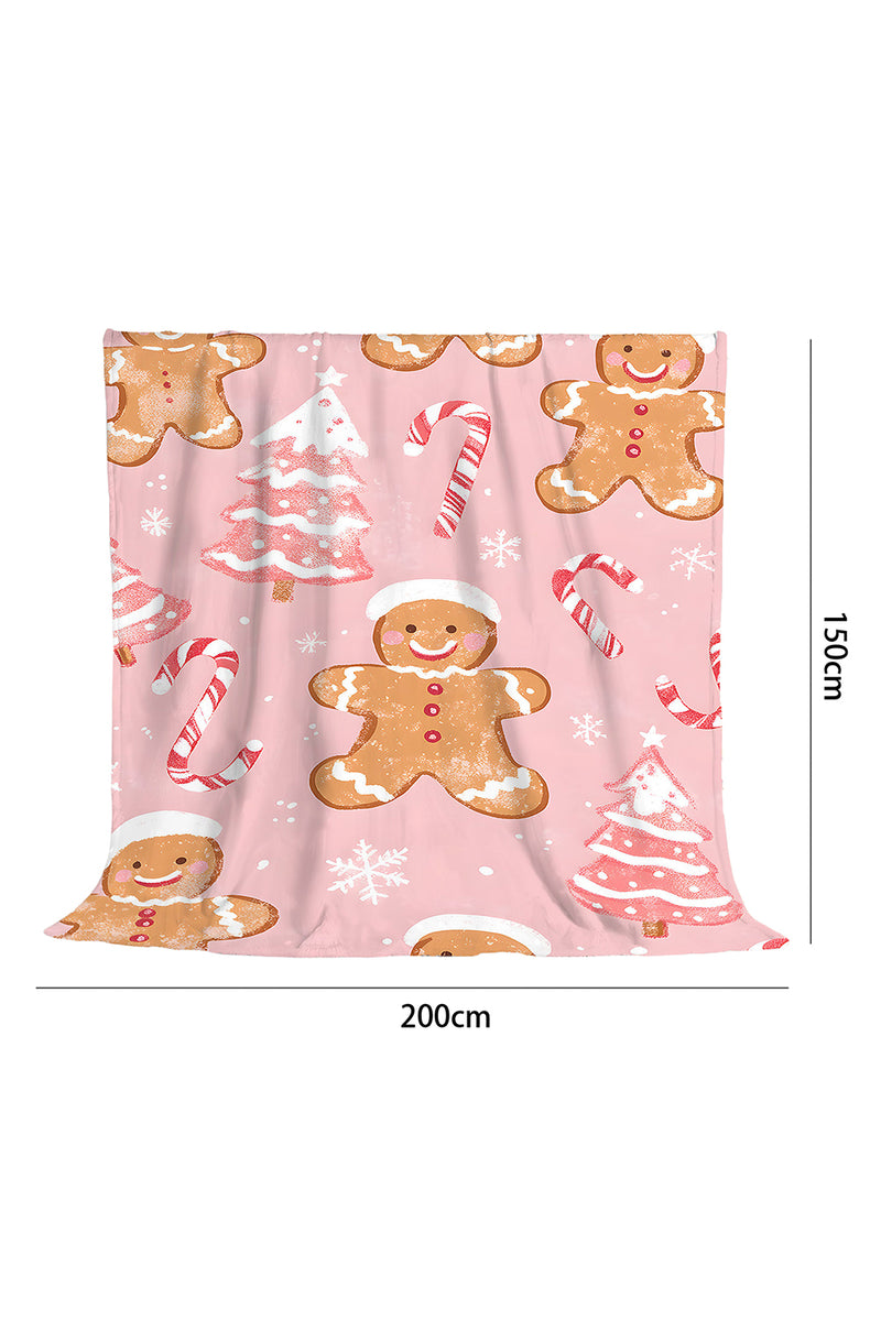 Pink Christmas Gingerbread Candy Cane Soft Throw Blanket