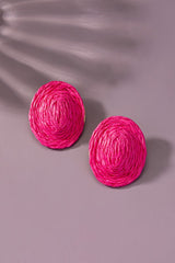 raffia straw button stud earrings