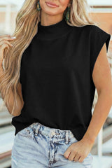 Mint Green Solid Color High Neck Cap Sleeve Loose Top