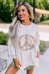 Jet Stream Floral Peace Sign Drop Shoulder Top