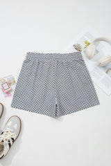 Gray Checkerboard Print Drawstring Elastic Waist Pocketed Shorts