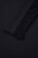 Black Leopard Mesh Patchwork Knit Long Sleeve Top