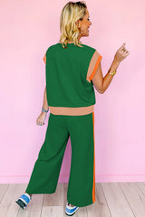 Racing Red Color Block Detail Casual Two-piece Set