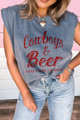 Sleet Cowboy & Beer Western Graphic Mineral Wash Tank Top