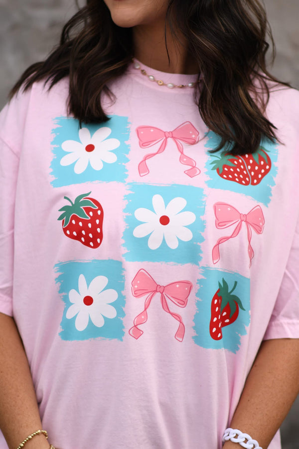 Strawberry floral pink tee