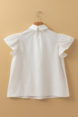 White Crochet Patchwork Ruffle Sleeve Blouse