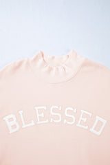 Light Pink Oversize Blessed Embroidered Mock Neck Sweatshirt