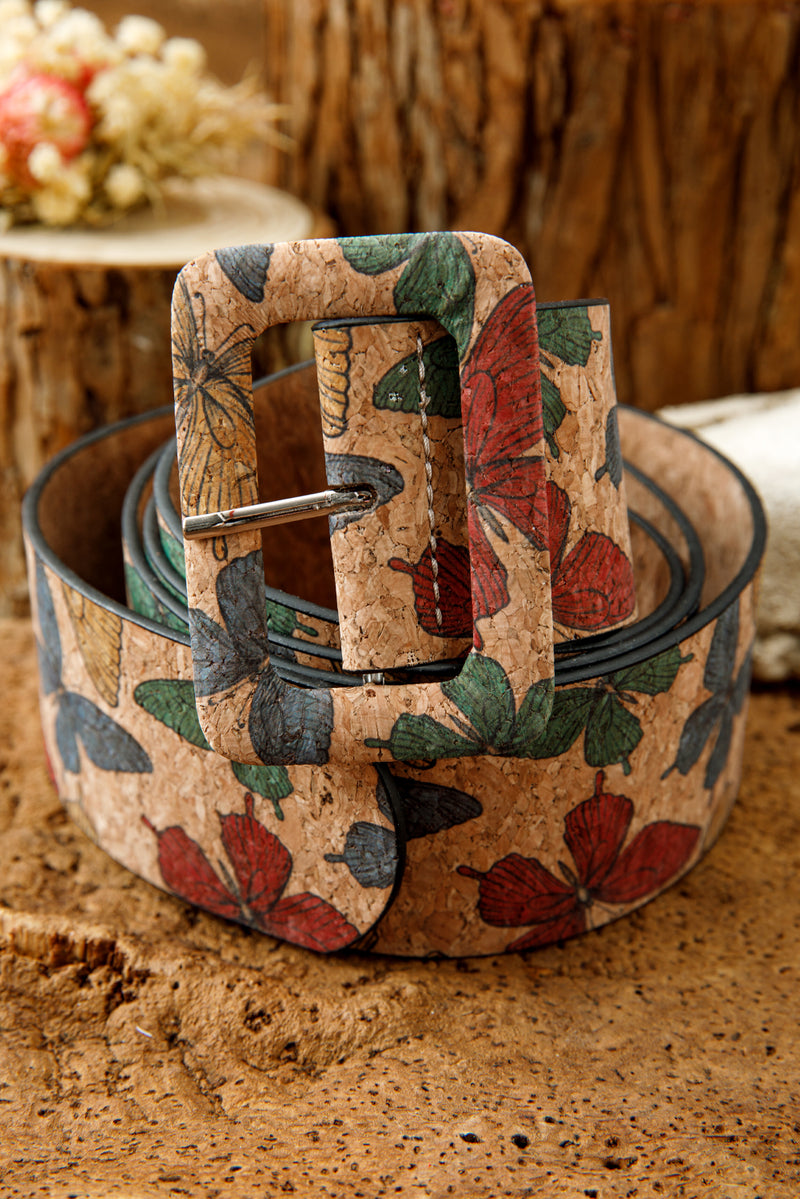 Chestnut Retro Butterfly Print Buckle Belt