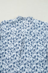 Khaki Printed Floral Print Lace Detail Puff Sleeve Fall Shirt