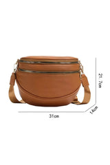 Parchment PU Leather Double Zipper Crossbody Bag