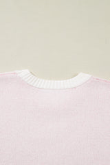 White Cherry Pattern Drop Shoulder Sweater