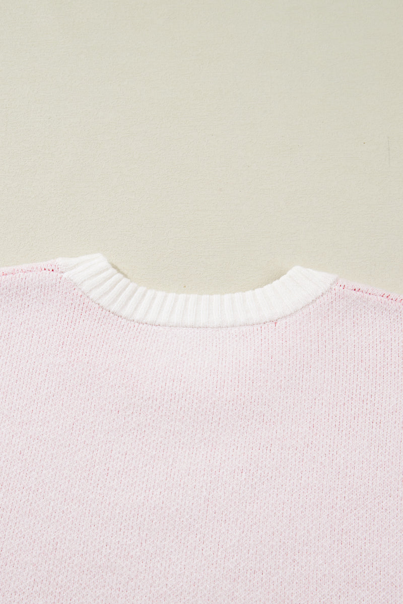 White Cherry Pattern Drop Shoulder Sweater