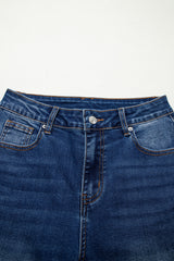 Sky Blue Chic Seam Detail Raw Hem Ankle Length Jeans