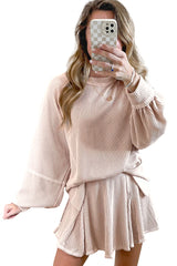 Jet Stream Corded Lantern Sleeve Pullover and Ruffle Mini Skirt Set