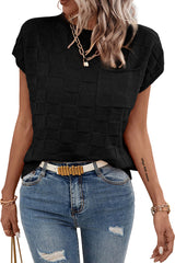 Dusty Pink Lattice Textured Knit Short Sleeve Baggy Sweater