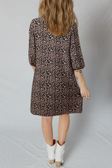 Black Leopard Print Bubble Sleeve Shift Mini Dress