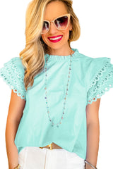 Light Pink Ricrac Layered Cap Sleeve Frill Neck Blouse