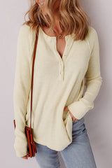 Oatmeal Textured Knit Half Button Henley Top