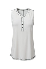Mist Green Stitching Seam Henley Tank Top