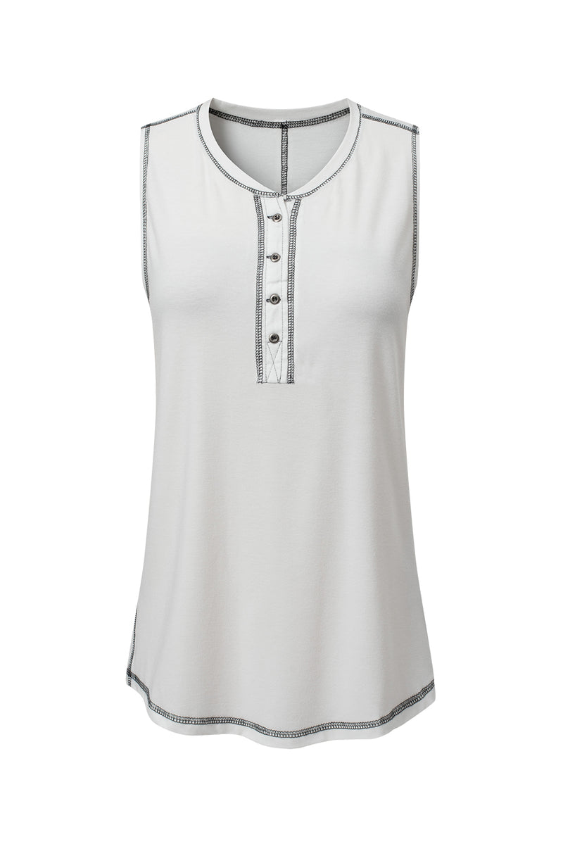 Mist Green Stitching Seam Henley Tank Top