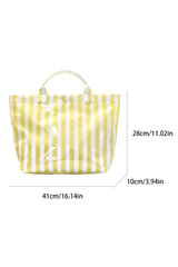 Blackish Green Glossy Striped Vinyl Large Tote Bag