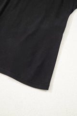 Black Solid Color Bow Textured Patchwork Long Sleeve Tee