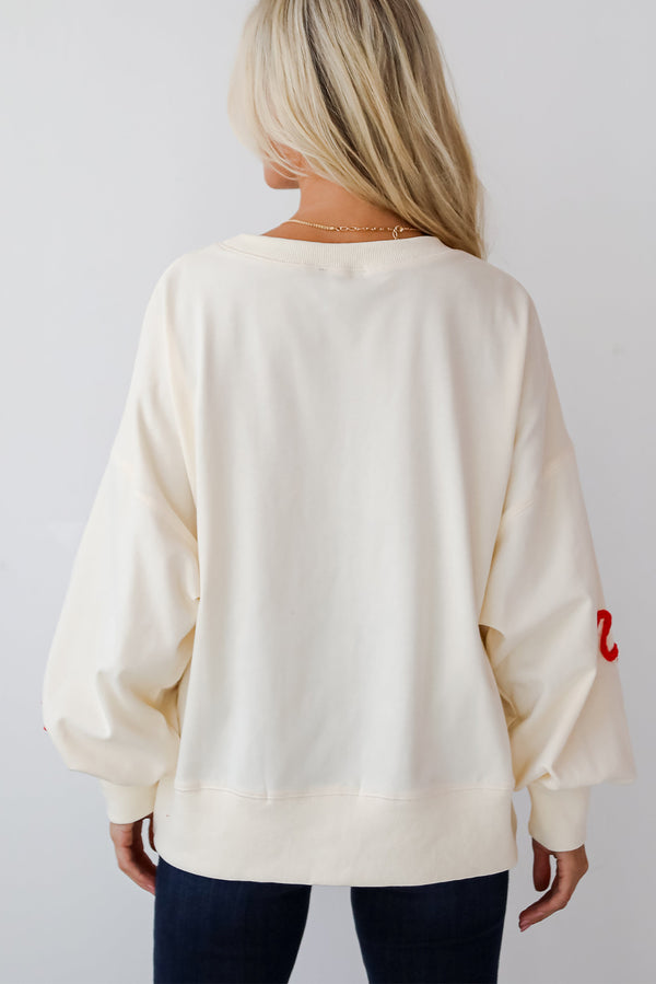 Beige Corded Christmas Pattern Oversize Sweatshirt