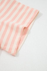 Sky Blue Stripe Contrast Neck Loose Tee and Drawstring Shorts Set