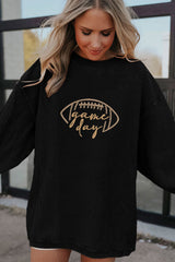 White Football Graphic Drop Shoulder Game Day Corded Sweatshirt