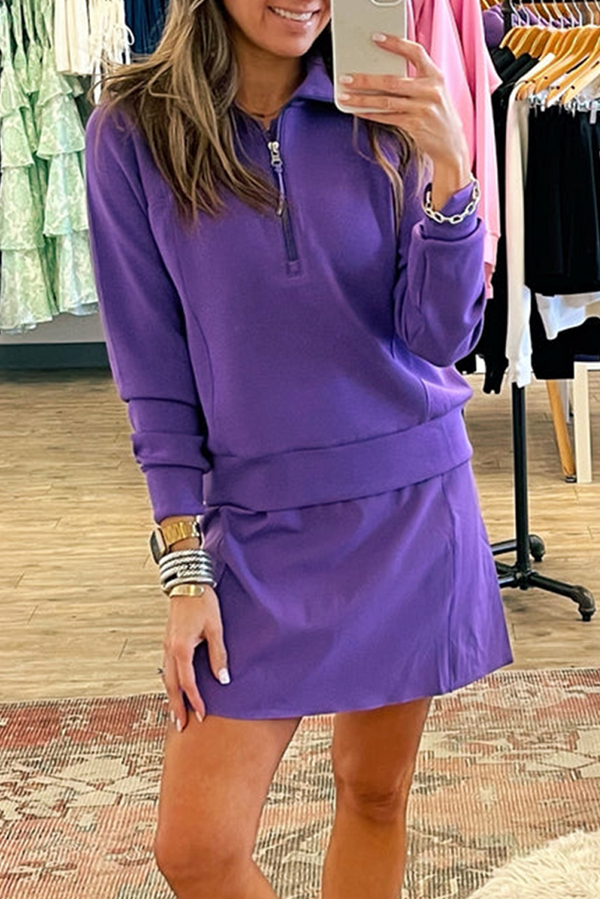 Wisteria Half Zip Sporty Pullover Mini Skirt 2pcs Outfit