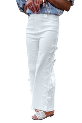 White Bowknot Side Detail Straight Leg Loose Jeans