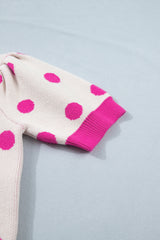 Rose Red Polka Dot Puff Short Sleeve Sweater Top