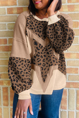 Light French Beige Star Leopard Patchwork Sweatshirt