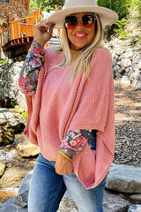 Light Pink Ribbed Knit Half Sleeve Plus Size Poncho Style Sweater