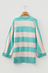 Iceland Blue Colorblock Knit Open Front Short Casual Cardigan