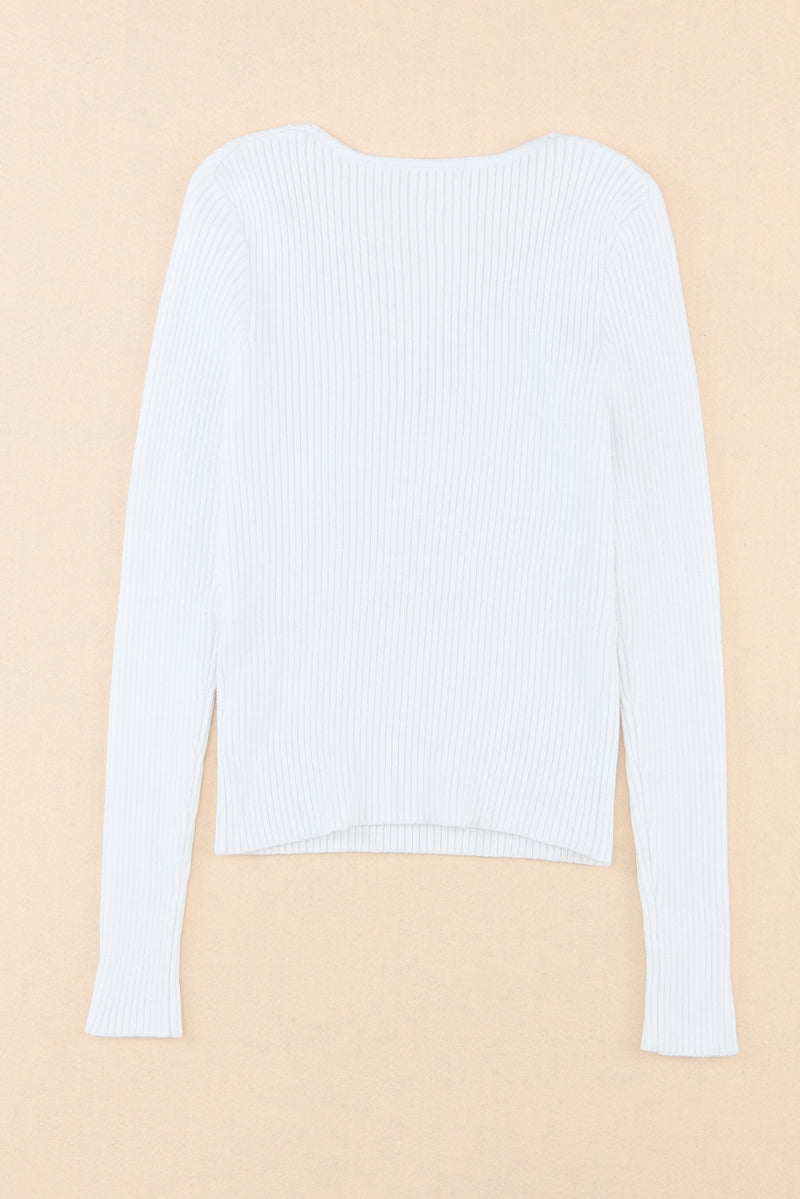 Crisscross V Neck Long Sleeve Knit Top