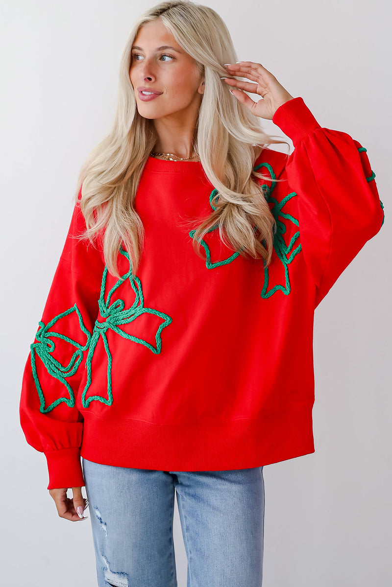 Beige Corded Christmas Pattern Oversize Sweatshirt