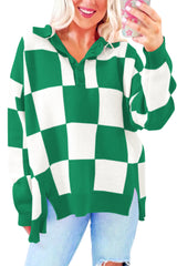 Sky Blue Checkered Button Collared Sweater